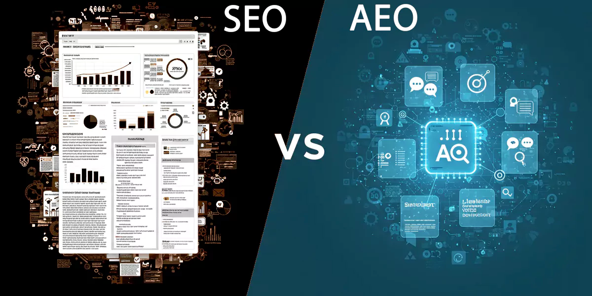 Comparison chart highlighting key differences between traditional SEO and AEO strategies for modern search visibility